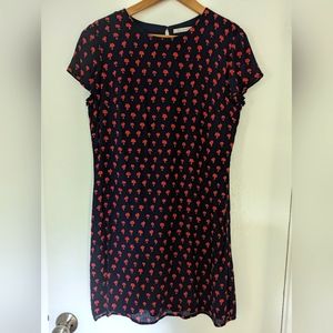 Zara Palm Tree Knit Dress L Navy/Red